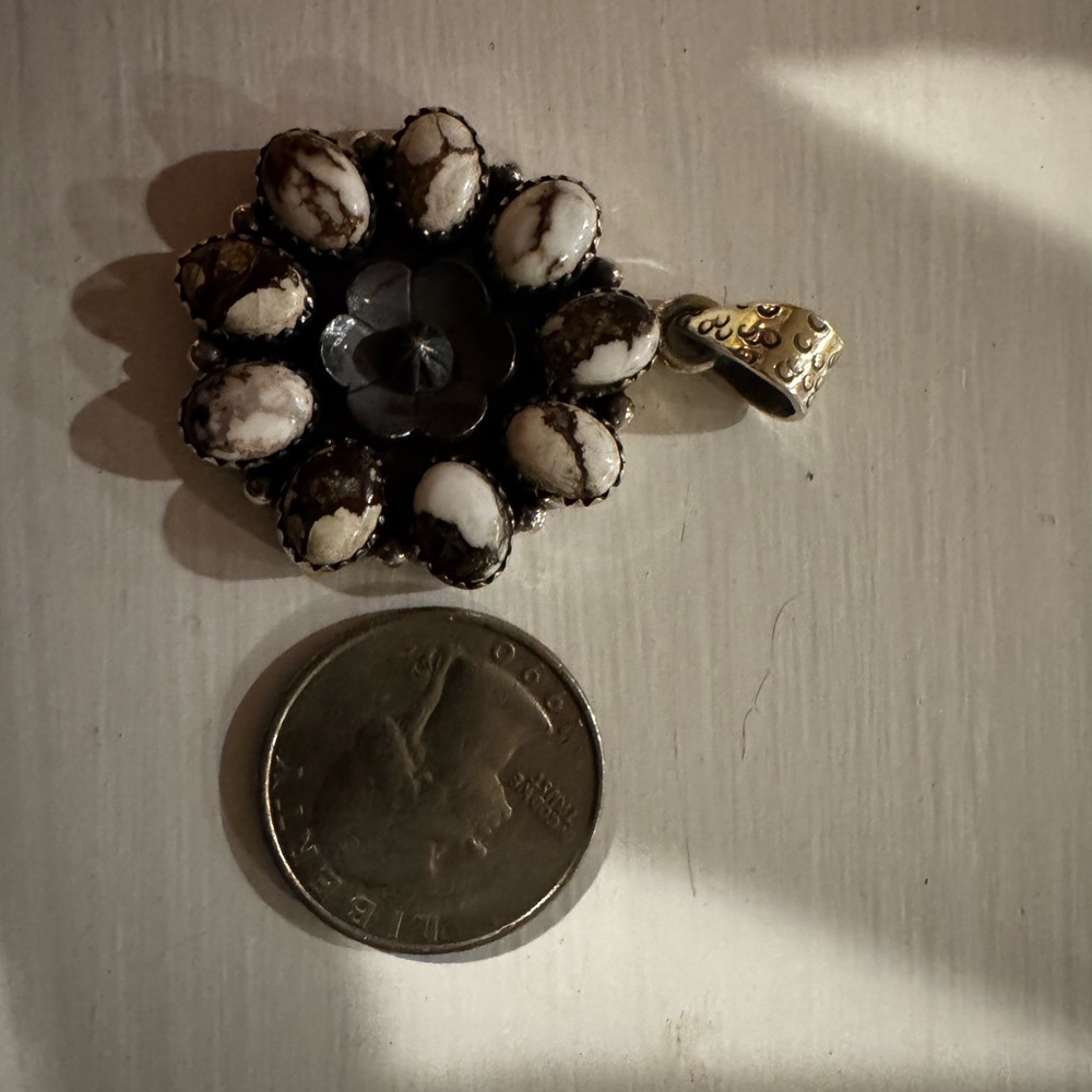 Sterling Silver and White Buffalo Native Floral Pendant - Picture 6 of 6
